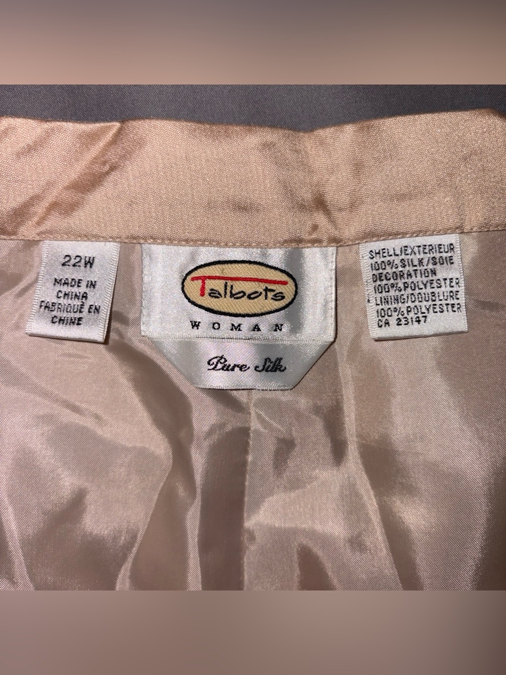 Talbots Silk Embroidered Trouser Pants Sz 22W Champagne Gold Blue Flowers Spring - Picture 3 of 13
